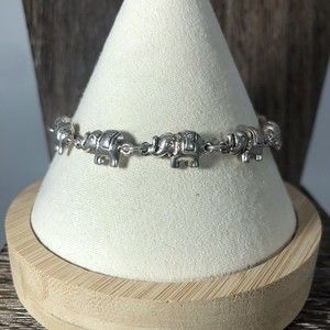 Vintage 925 Sterling Silver Lucky Elephant Link Bracelet. 7”